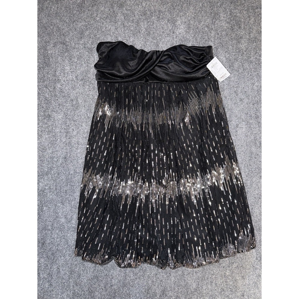 NWT Charlotte Russe Y2K Strapless Sequin Dress Black Satin Party Mini size L